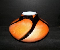 Low Vase 19 cm wide orange and black.