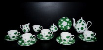 Coffee set Viola green polka dot 6 person.