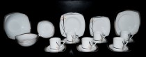 Porcelain Tetra 049, Compote set, 6x cup with saucer and shallow, deep and dessert plate