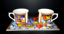 Porcelain tray + 2 cups 0.7 l., Decoration 80U