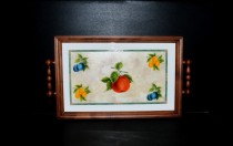 Porcelain tray in a wooden frame, porcelain fruit, 37 cm.