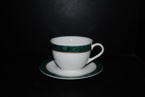 Cup and saucer Jumbo, green belt, gold embossed stripe