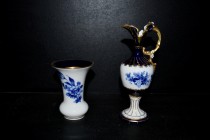 Vase 10 cm and carafe 17 cm, cobalt decoration