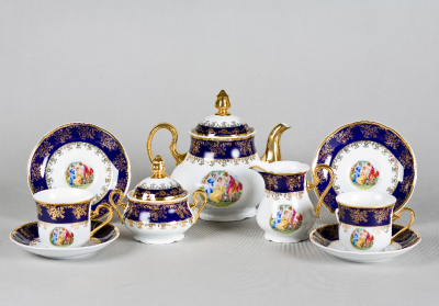 Tea set Mary Anne three graces, cobalt.