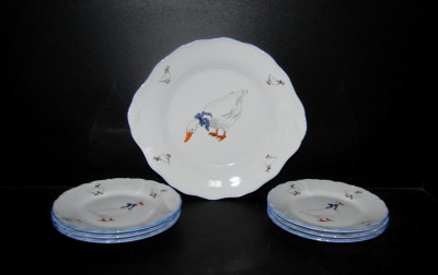 Cake set, goose china, 7 pieces.