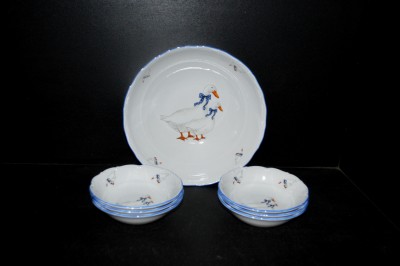 Compote set, goose porcelain, 7 pieces