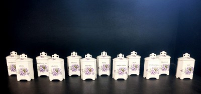 Spice jars, violet decoration, set of 12 spices.  volume 0.1 l.