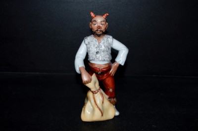 Porcelain statue Devil Lucifer, sax decoration.