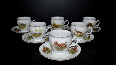 Cup and saucer Bernadotte 6pcs, hunting porcelain, 0.24l. 160 mm.