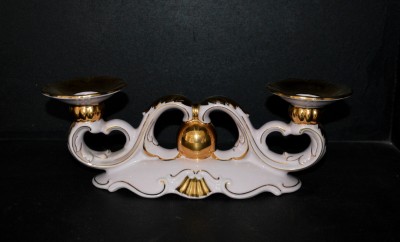 Two-armed candlestick 31cm, pink porcelain